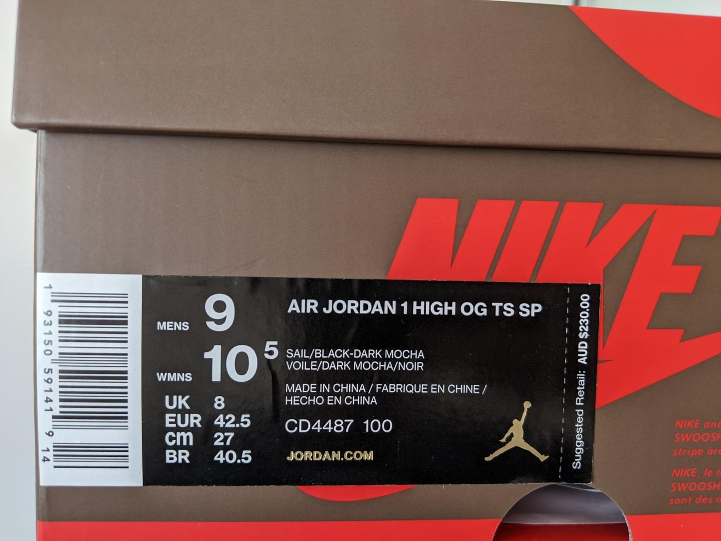 Jordan 1 High OG Travis Scott Mocha size 9
